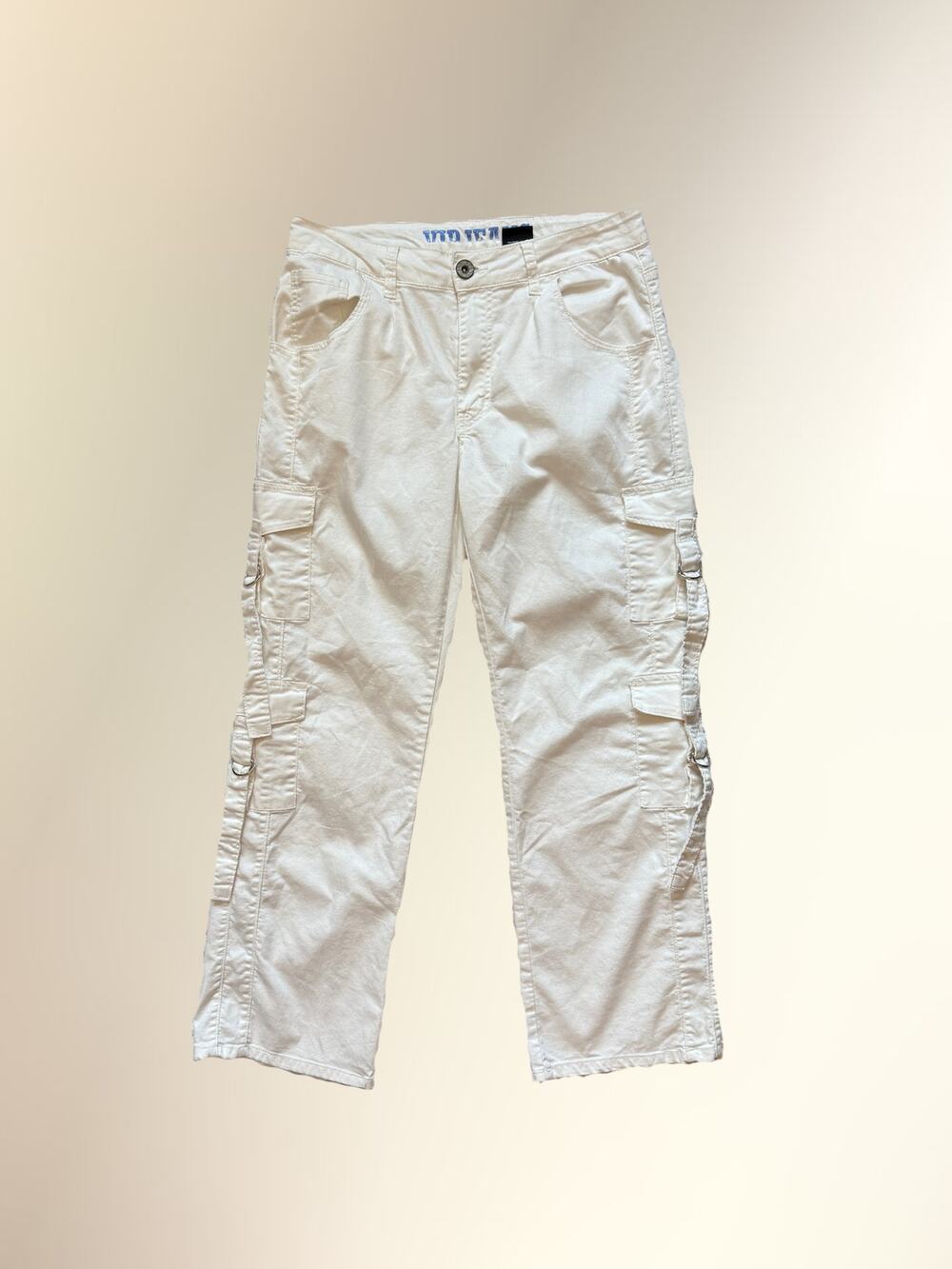 Y2K VIP Jeans White Utility Cargo Pants Silver D-Ring Straight Leg Women's 9/10